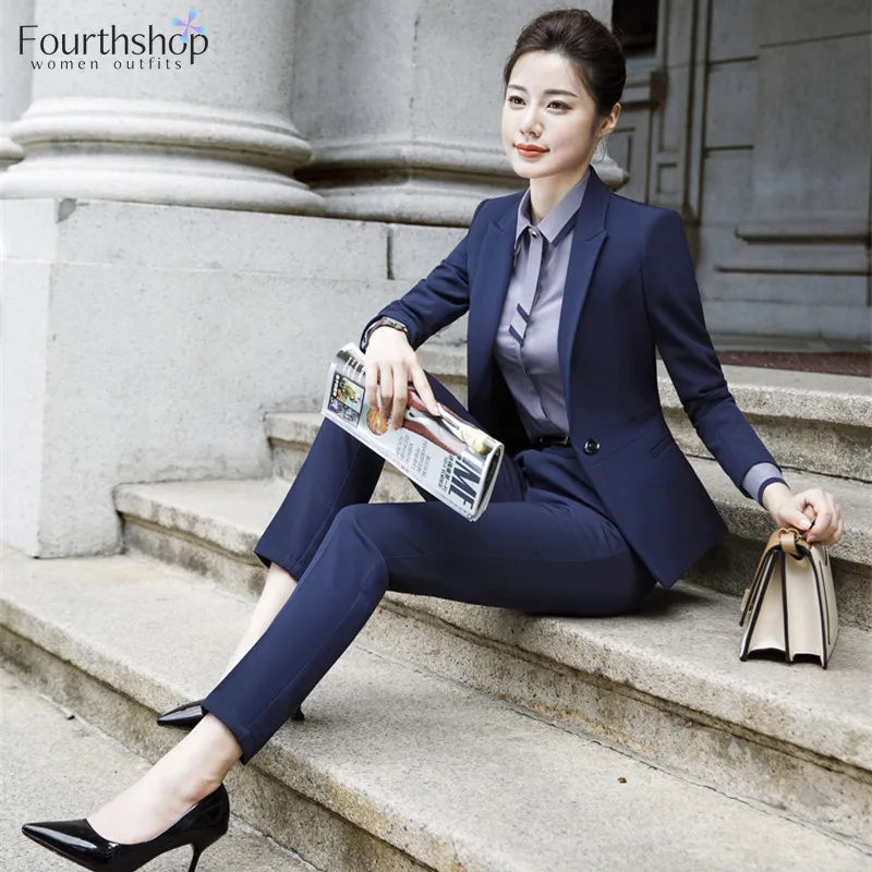 Business Lady Uniform Formal Pant Suits Female 2 Piece Office Set Women Trousers Blazer Suits Clothes Work Wear 2022 Autumn 4XL