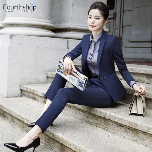 Business Lady Uniform Formal Pant Suits Female 2 Piece Office Set Women Trousers Blazer Suits Clothes Work Wear 2022 Autumn 4XL