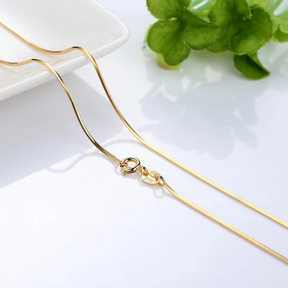 HOYON Pure 14k Gold Plated Necklace Women's Neck Collar Real Gold Box/ O Cross/ Snake Bone/Water Wave/Clavicle Chain Jewelry