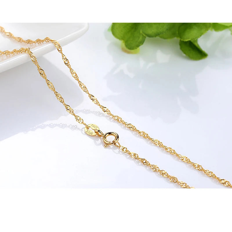 HOYON Pure 14k Gold Plated Necklace Women's Neck Collar Real Gold Box/ O Cross/ Snake Bone/Water Wave/Clavicle Chain Jewelry