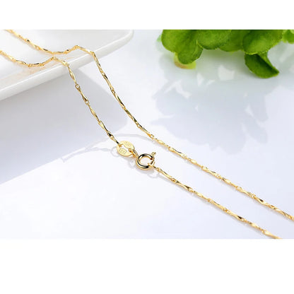 HOYON Pure 14k Gold Plated Necklace Women's Neck Collar Real Gold Box/ O Cross/ Snake Bone/Water Wave/Clavicle Chain Jewelry