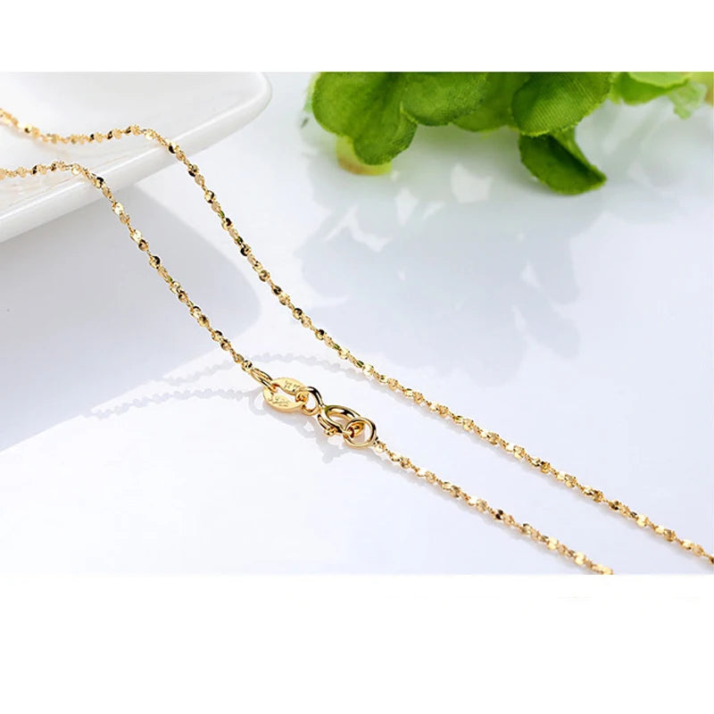 HOYON Pure 14k Gold Plated Necklace Women's Neck Collar Real Gold Box/ O Cross/ Snake Bone/Water Wave/Clavicle Chain Jewelry