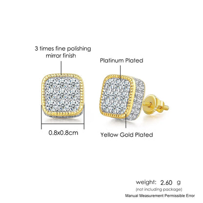 Hip Hop 8MM Square Stud Earrings For Women Men Iced Out Bling Micro Full Pave Rhinestone CZ Stone Earring Trendy Jewelry OHE127