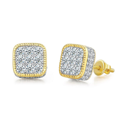 Hip Hop 8MM Square Stud Earrings For Women Men Iced Out Bling Micro Full Pave Rhinestone CZ Stone Earring Trendy Jewelry OHE127