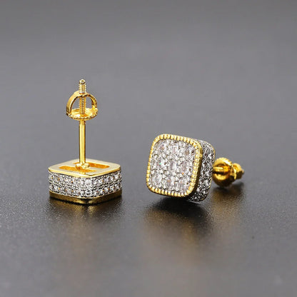 Hip Hop 8MM Square Stud Earrings For Women Men Iced Out Bling Micro Full Pave Rhinestone CZ Stone Earring Trendy Jewelry OHE127