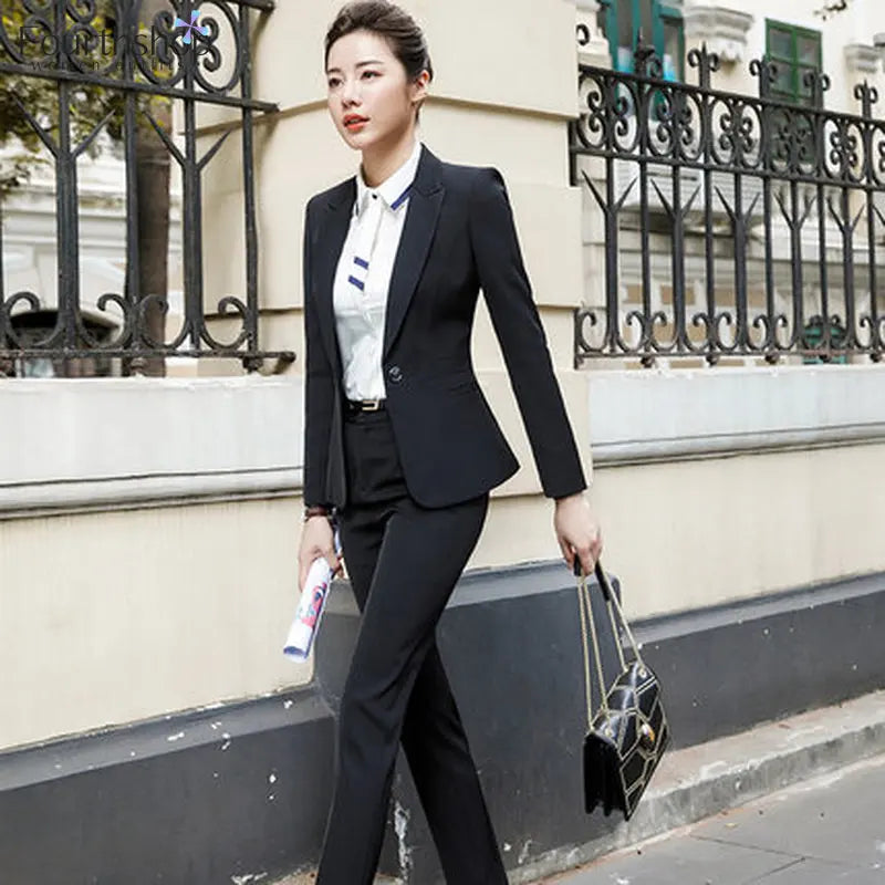 Business Lady Uniform Formal Pant Suits Female 2 Piece Office Set Women Trousers Blazer Suits Clothes Work Wear 2022 Autumn 4XL