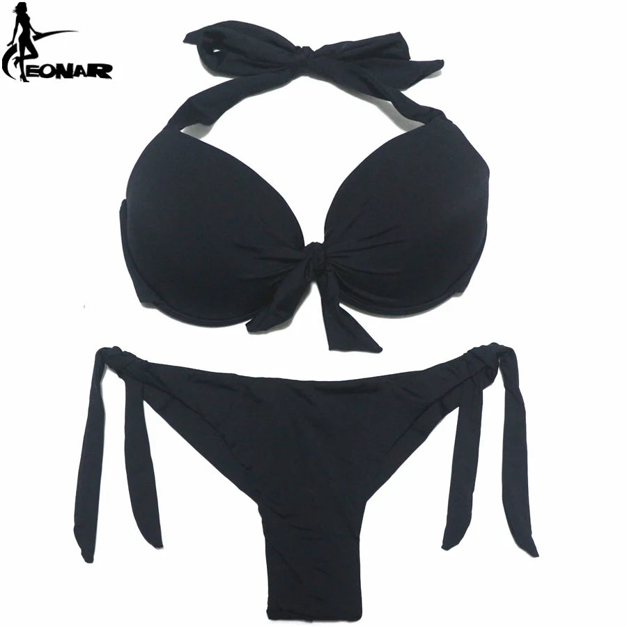 EONAR Bikini Solid Swimsuits Women Push Up Bikini Set Brazilian Cut/Classic Bottom Bathing Suits Sexy Plus Size Swimwear