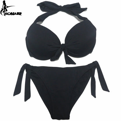 EONAR Bikini Solid Swimsuits Women Push Up Bikini Set Brazilian Cut/Classic Bottom Bathing Suits Sexy Plus Size Swimwear