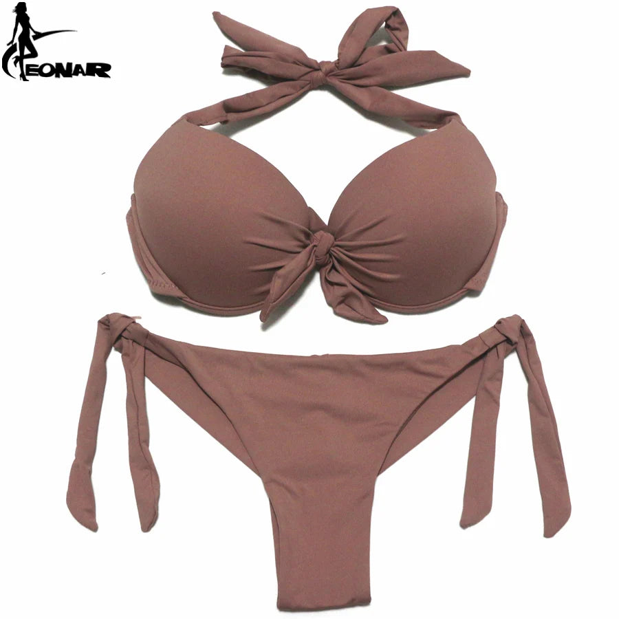 EONAR Bikini Solid Swimsuits Women Push Up Bikini Set Brazilian Cut/Classic Bottom Bathing Suits Sexy Plus Size Swimwear