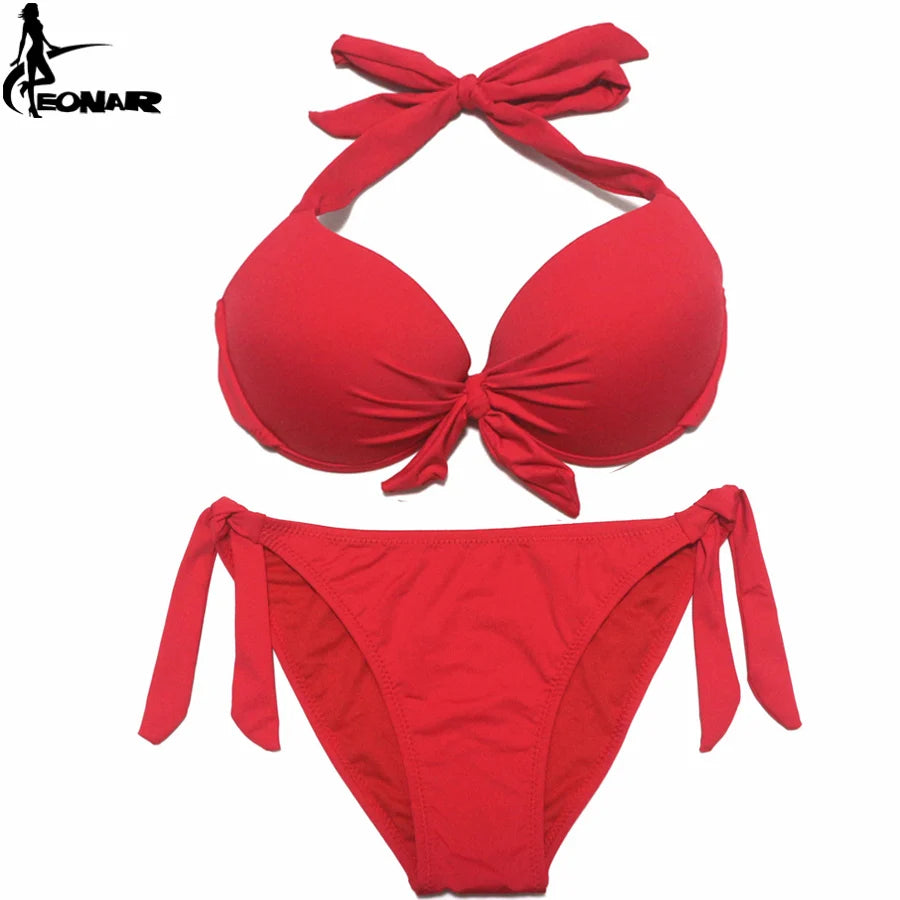 EONAR Bikini Solid Swimsuits Women Push Up Bikini Set Brazilian Cut/Classic Bottom Bathing Suits Sexy Plus Size Swimwear