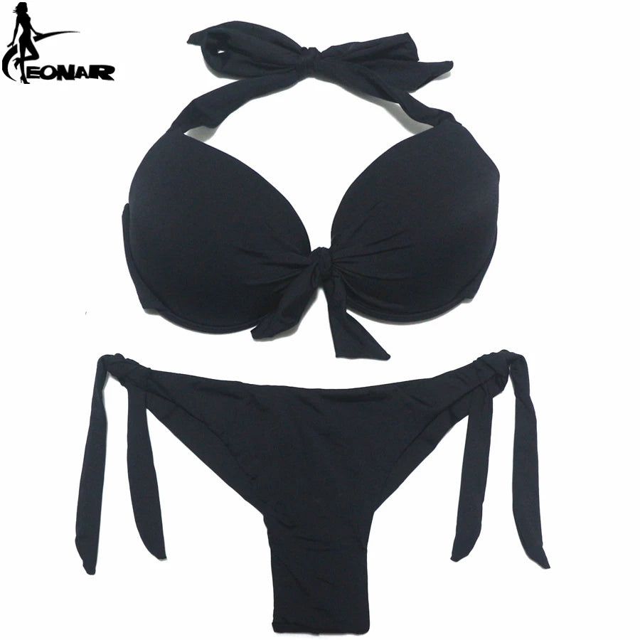 EONAR Bikini Solid Swimsuits Women Push Up Bikini Set Brazilian Cut/Classic Bottom Bathing Suits Sexy Plus Size Swimwear