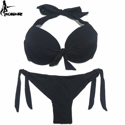 EONAR Bikini Solid Swimsuits Women Push Up Bikini Set Brazilian Cut/Classic Bottom Bathing Suits Sexy Plus Size Swimwear