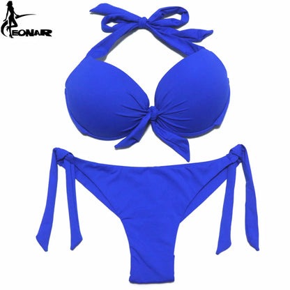 EONAR Bikini Solid Swimsuits Women Push Up Bikini Set Brazilian Cut/Classic Bottom Bathing Suits Sexy Plus Size Swimwear