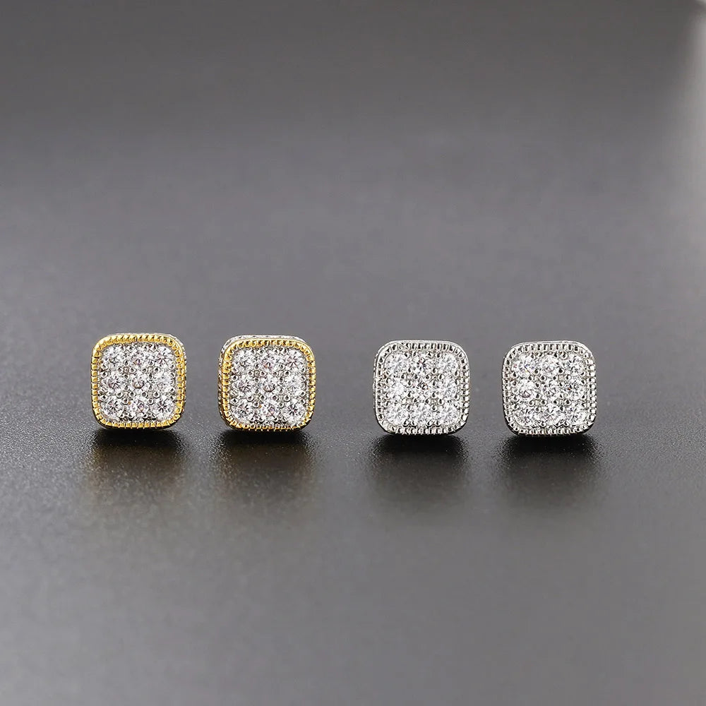 Hip Hop 8MM Square Stud Earrings For Women Men Iced Out Bling Micro Full Pave Rhinestone CZ Stone Earring Trendy Jewelry OHE127