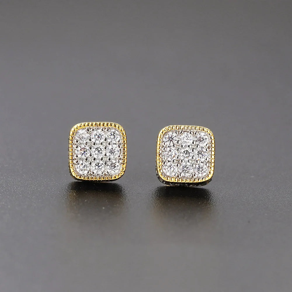 Hip Hop 8MM Square Stud Earrings For Women Men Iced Out Bling Micro Full Pave Rhinestone CZ Stone Earring Trendy Jewelry OHE127