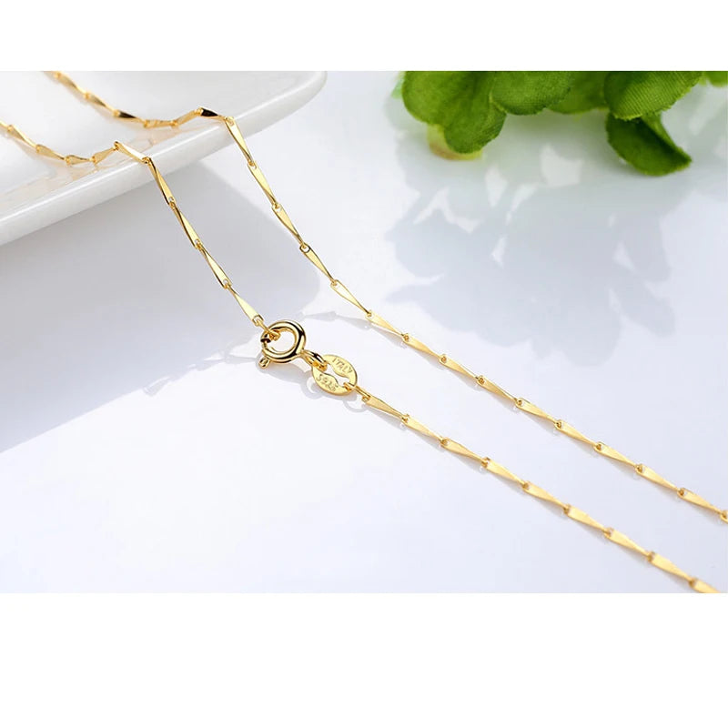 HOYON Pure 14k Gold Plated Necklace Women's Neck Collar Real Gold Box/ O Cross/ Snake Bone/Water Wave/Clavicle Chain Jewelry