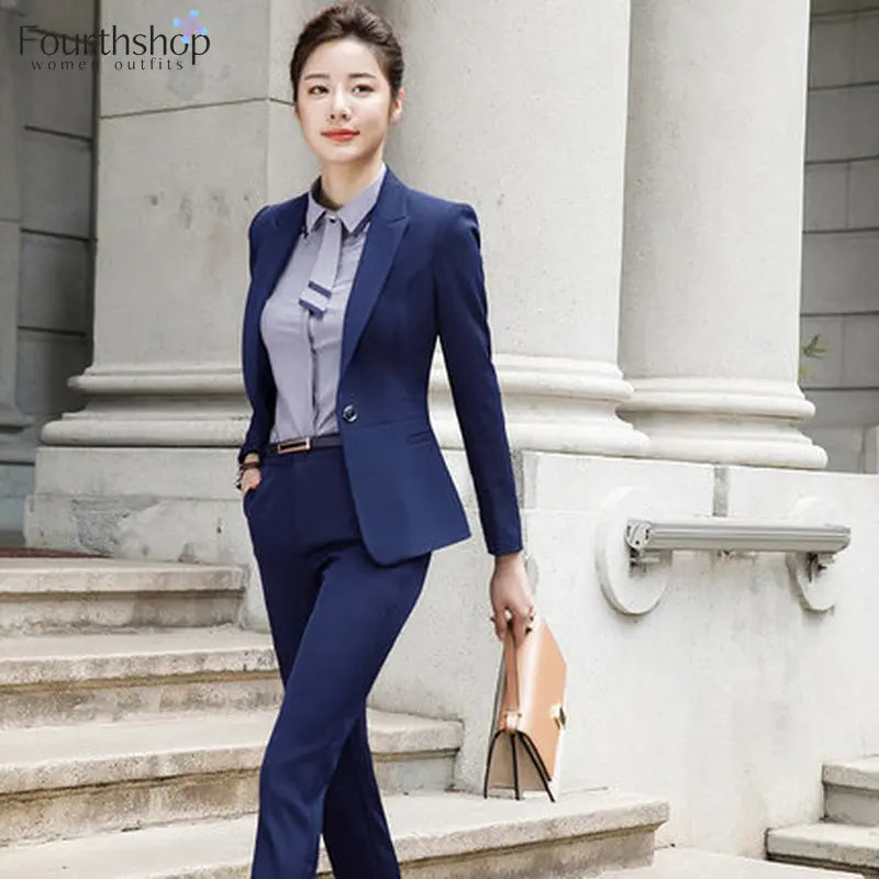 Business Lady Uniform Formal Pant Suits Female 2 Piece Office Set Women Trousers Blazer Suits Clothes Work Wear 2022 Autumn 4XL