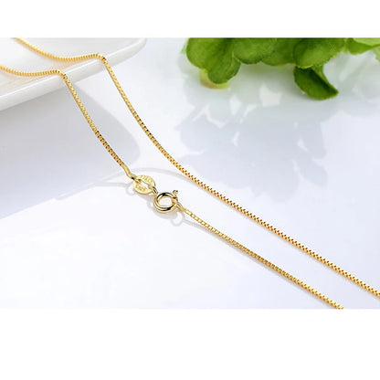 HOYON Pure 14k Gold Plated Necklace Women's Neck Collar Real Gold Box/ O Cross/ Snake Bone/Water Wave/Clavicle Chain Jewelry