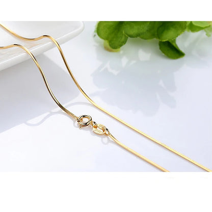 HOYON Pure 14k Gold Plated Necklace Women's Neck Collar Real Gold Box/ O Cross/ Snake Bone/Water Wave/Clavicle Chain Jewelry