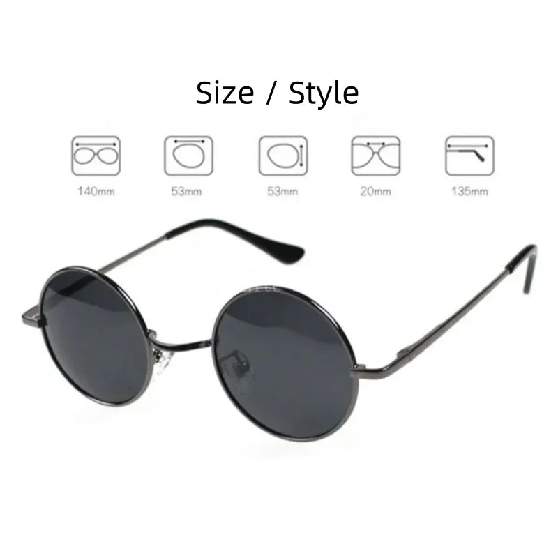 Vintage Round Black Metal Sunglasses Women Men Trendy Street Party Disco Hip Hop Eyewear Anime Cosplay Glasses Performance Prop