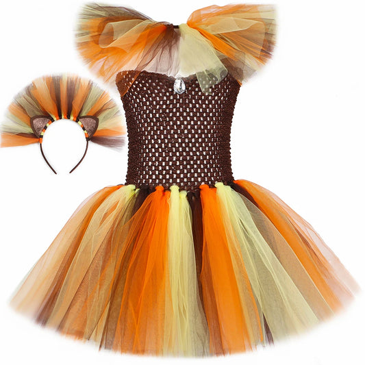 Lion King Costume Girls Holiday Party Tutu Princess Dresses Fancy Animal Cosplay Carnival Halloween Costume for Kids Clothes Set