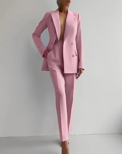 2024 Casual Long Sleeve Suit Set Office Lady Solid Elegant Slim Spring Autumn Tops Blazer Pants Two Piece Set Women Outfit