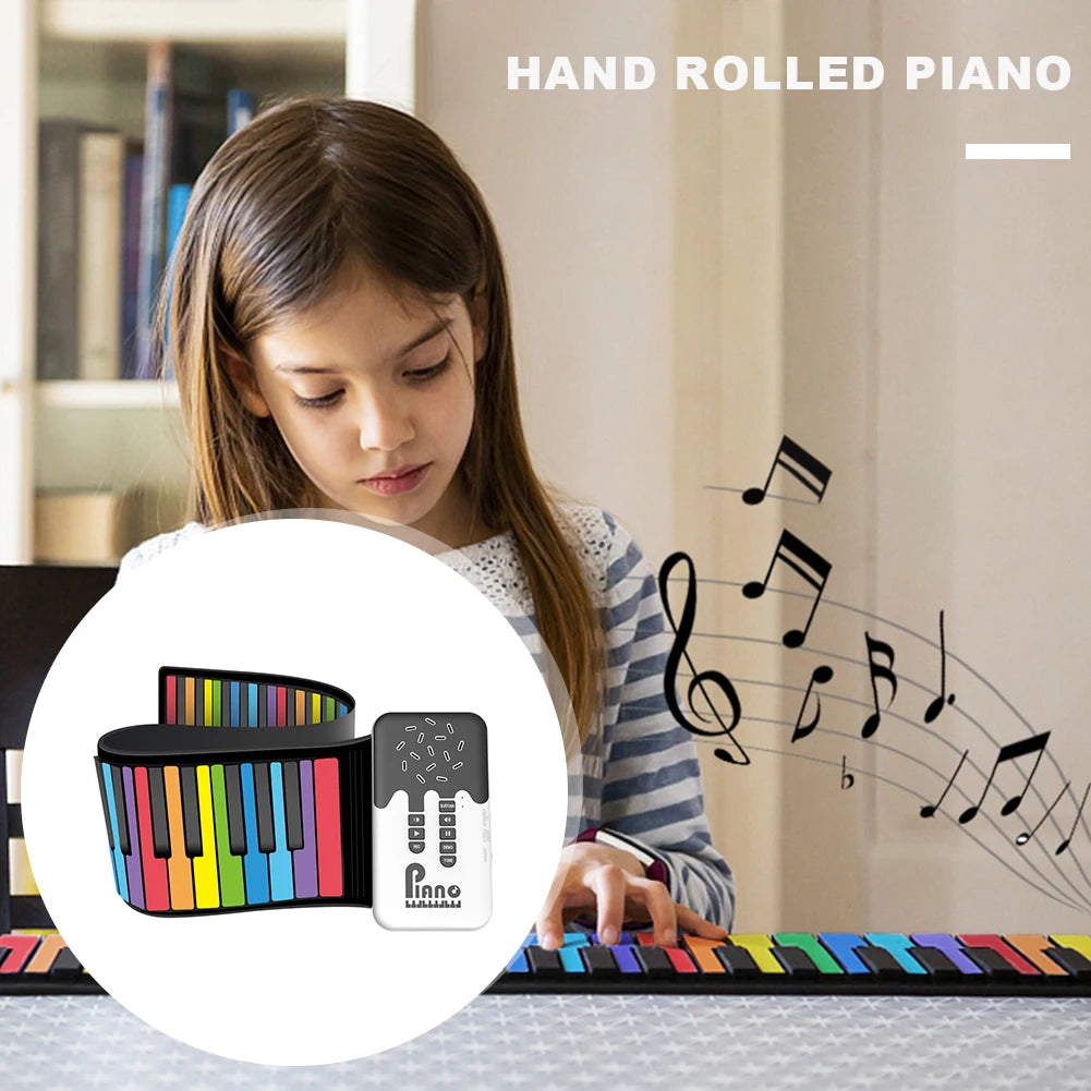 49 Keys Flexible Roll Up Piano Portable Educational Toys USB Input MIDI Out Bluetooth-Compatible Mp3 Headphone Gift for Children