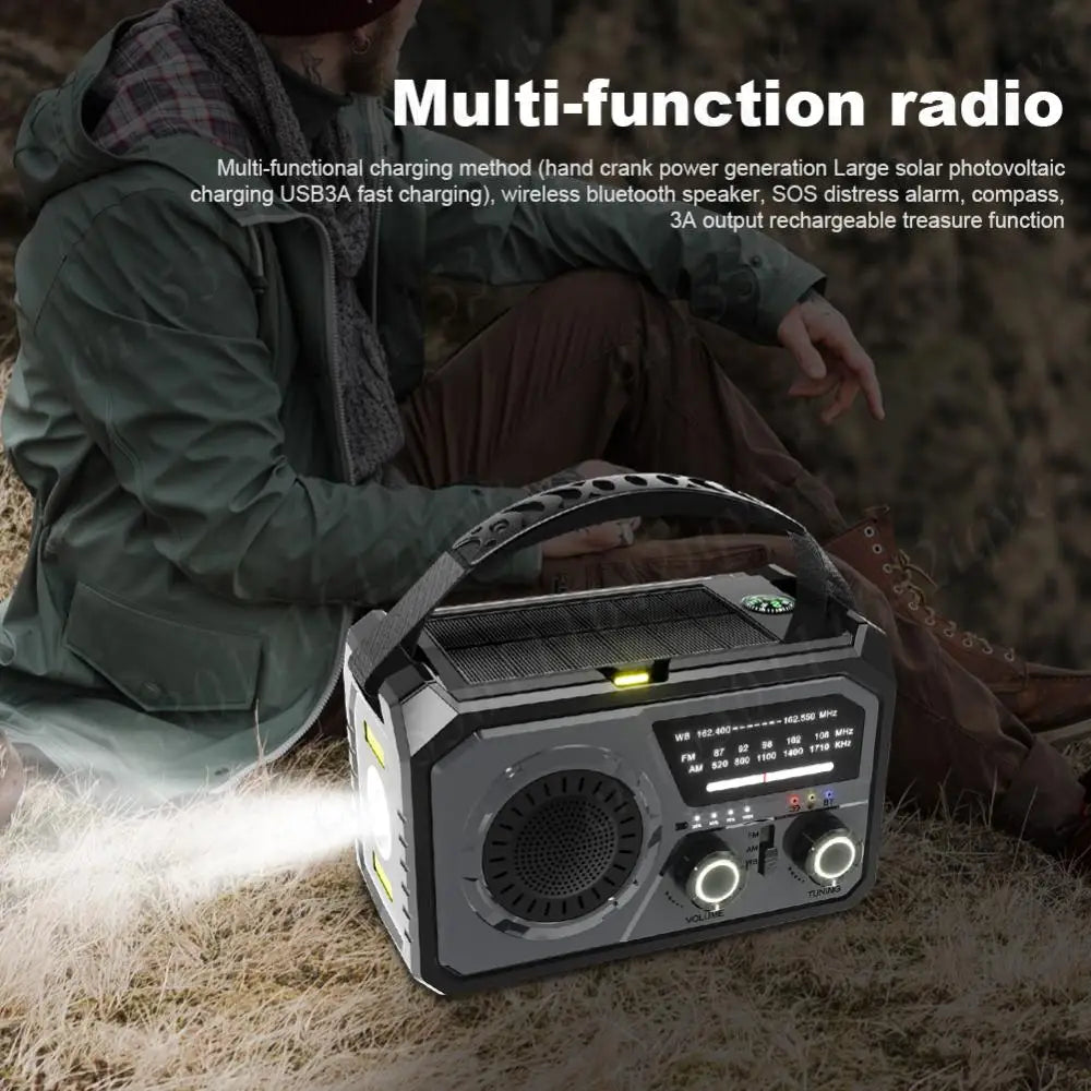 16000mAh AM/FM/WB NOAA Weather Radio Solar Hand Crank Radio LED Flashlight Reading Lamp Bluetooth5.3 Speaker Emergency Radio