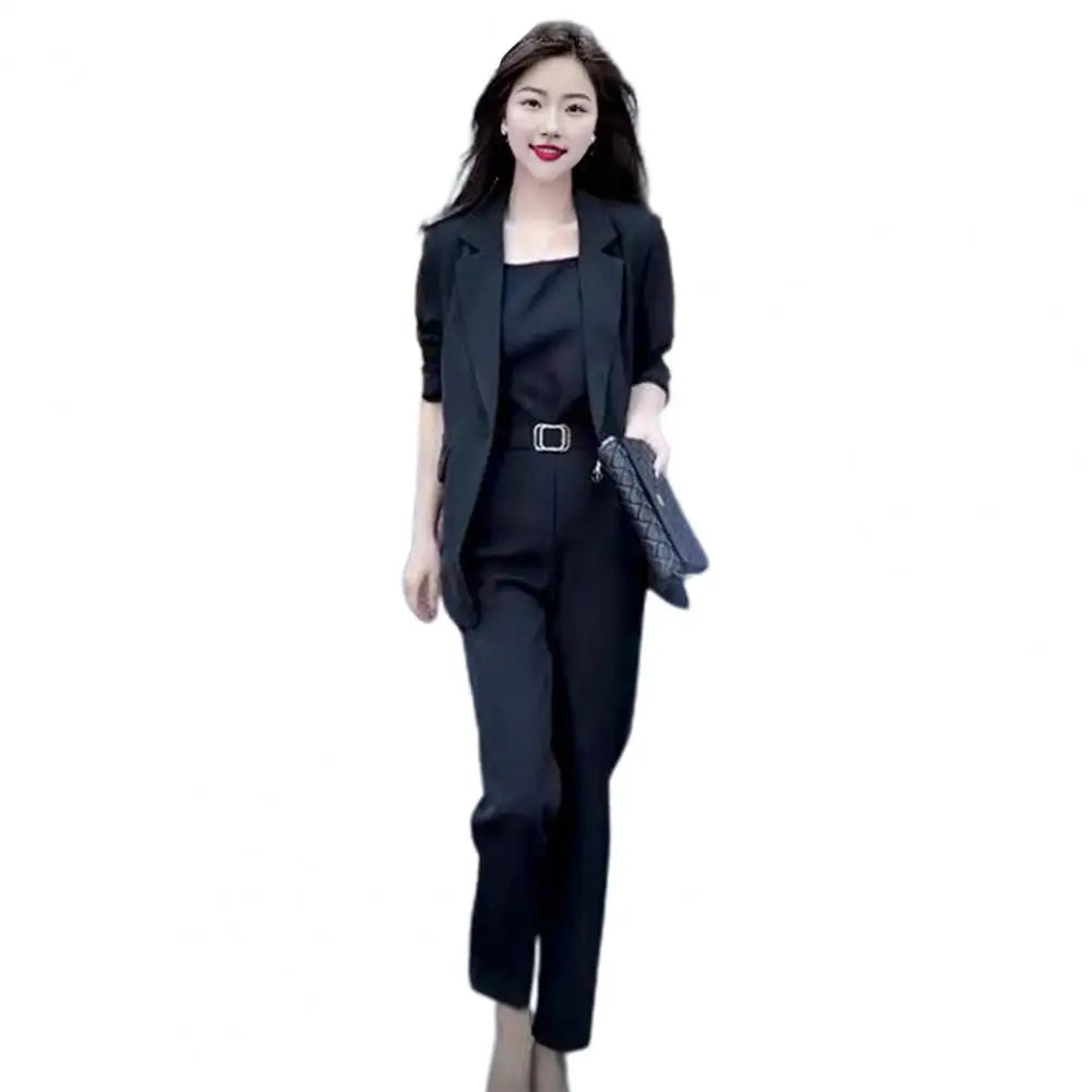 3 Pcs Women Spring Fall Blazers Pants Set 2024 New Office Lady Solid Professional Suit Workwear Outfits Female Soft OL Commuting