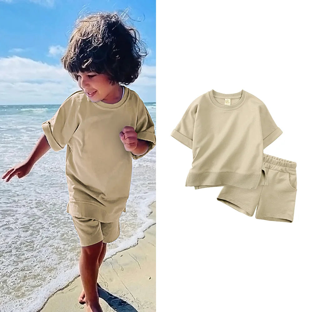 New Arrivals Summer Tracksuit Kids Clothes Sets For Girls Short Sleeve Cotton Top T-shirt+Shorts Boys Loungewear Outfits Suit