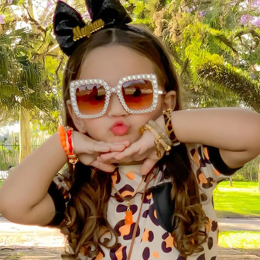 Luxury Children Fashion Sunglasses For Boys Girls Kids Sparkling Rhinestone Stylish Goggles Square Sun Glasses Decorative UV400