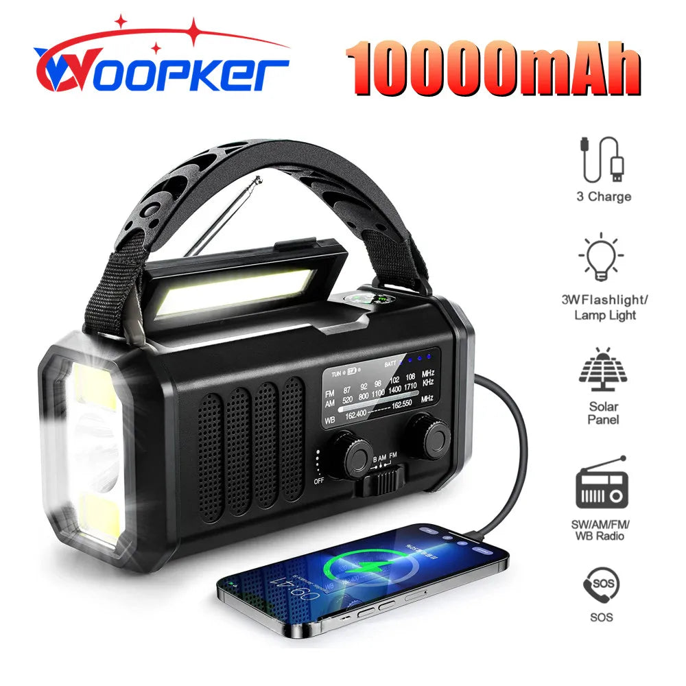 Woopker 10000mAh Radio XSY330 FM Emergency Radio Solar Hand Crank Generator AM/FM/NOAA LED Portable Radio SOS Alarm Power Bank