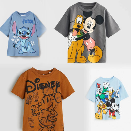 Printed Cartoon Mickey T-shirt Summer Clothing Loose Fashion Children's Wear Tops Tees Short Sleeved Kids Boy Clothes Tshirts