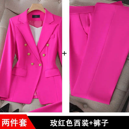 Fashion Office Ladies Formal Pant Suit Set Women Blue Pink Yellow Female Business Work Wear 2 Piece Blazer Jacket And Trouser