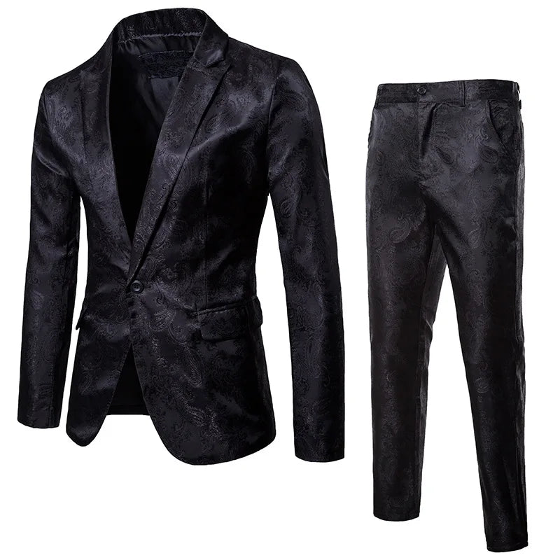 High Quality Men's Classic Jacquard Suit Set 2pieces (Blazer+pants) Luxury Fashion Business Slim Social Ball Tailcoat Size S-3XL