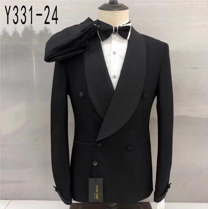 Fashion Black Suits for Men Slim Fit Double Breasted Blazer Pants 2 Pieces Set Prom Wedding Business Men Suit Shawl Lapel Tuxedo