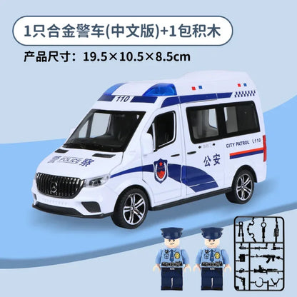 1:24 Benz Hospital Rescue Ambulance Metal Car Model Pull Back Sound and Light Alloy Car Toys for Children Boys Gifts A408