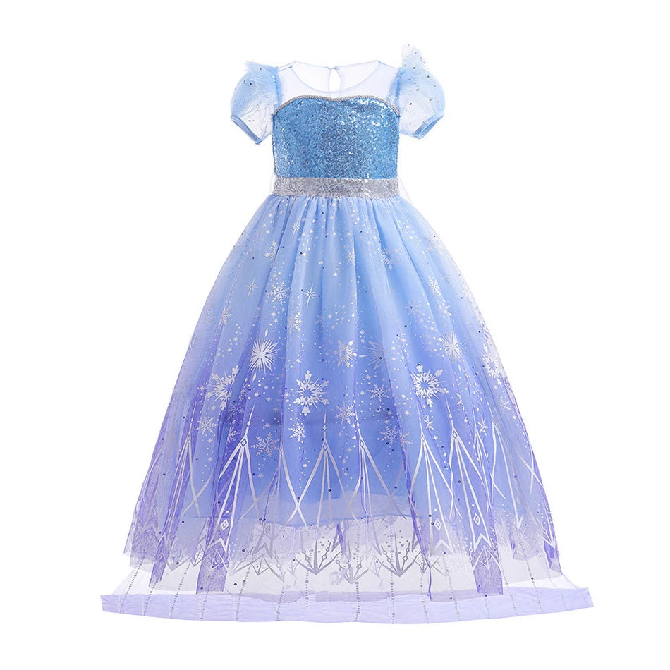 Children Snow Queen Dress Kids Princess Christmas Cosplay Dress Girls Elsa Belle Performance Luxury Clothing Party Fancy Clothes