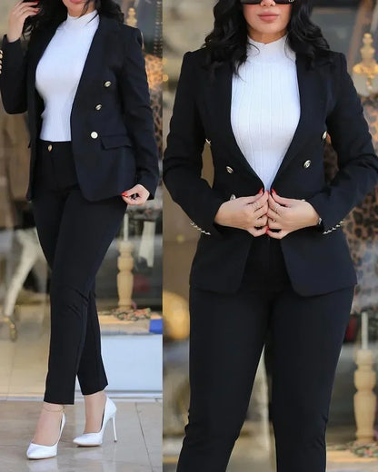 2025 Women Formal Jacket & Trousers Office Lady Outfits Autumn Women Two Pieces Set Print Blazer Coat & Pants Suit Sets Female