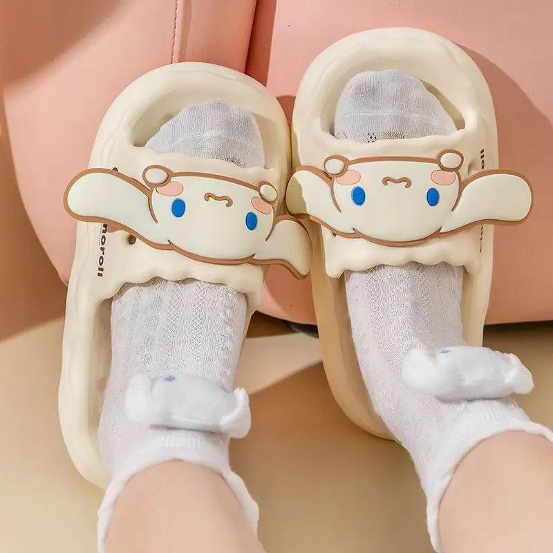 Miniso Cinnamoroll Kuromi Female Home Slippers Elder Girls Indoor Sandals Soft Soled Non-Slip Teenages Bathroom Shoe Women Youth