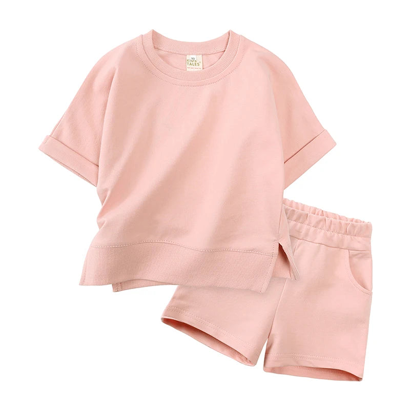 New Arrivals Summer Tracksuit Kids Clothes Sets For Girls Short Sleeve Cotton Top T-shirt+Shorts Boys Loungewear Outfits Suit