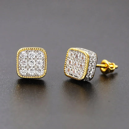 Hip Hop 8MM Square Stud Earrings For Women Men Iced Out Bling Micro Full Pave Rhinestone CZ Stone Earring Trendy Jewelry OHE127