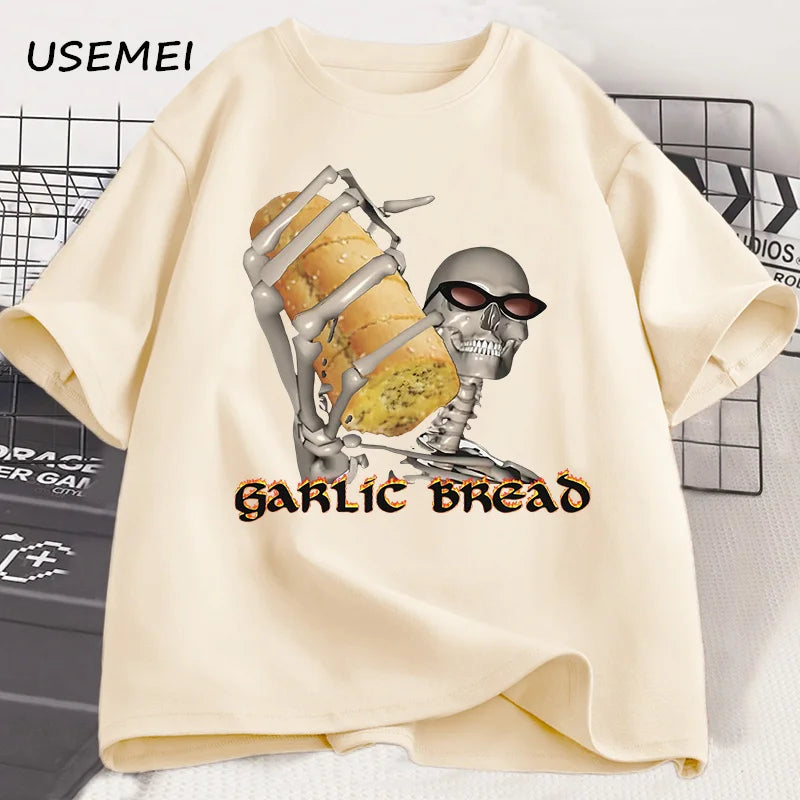 Evil Silly Skeleton T-Shirts Garlic Bread Skeleton Dank Meme T Shirt Funny Unhinged Printed Tshirt Men Women Causal Cotton Tee