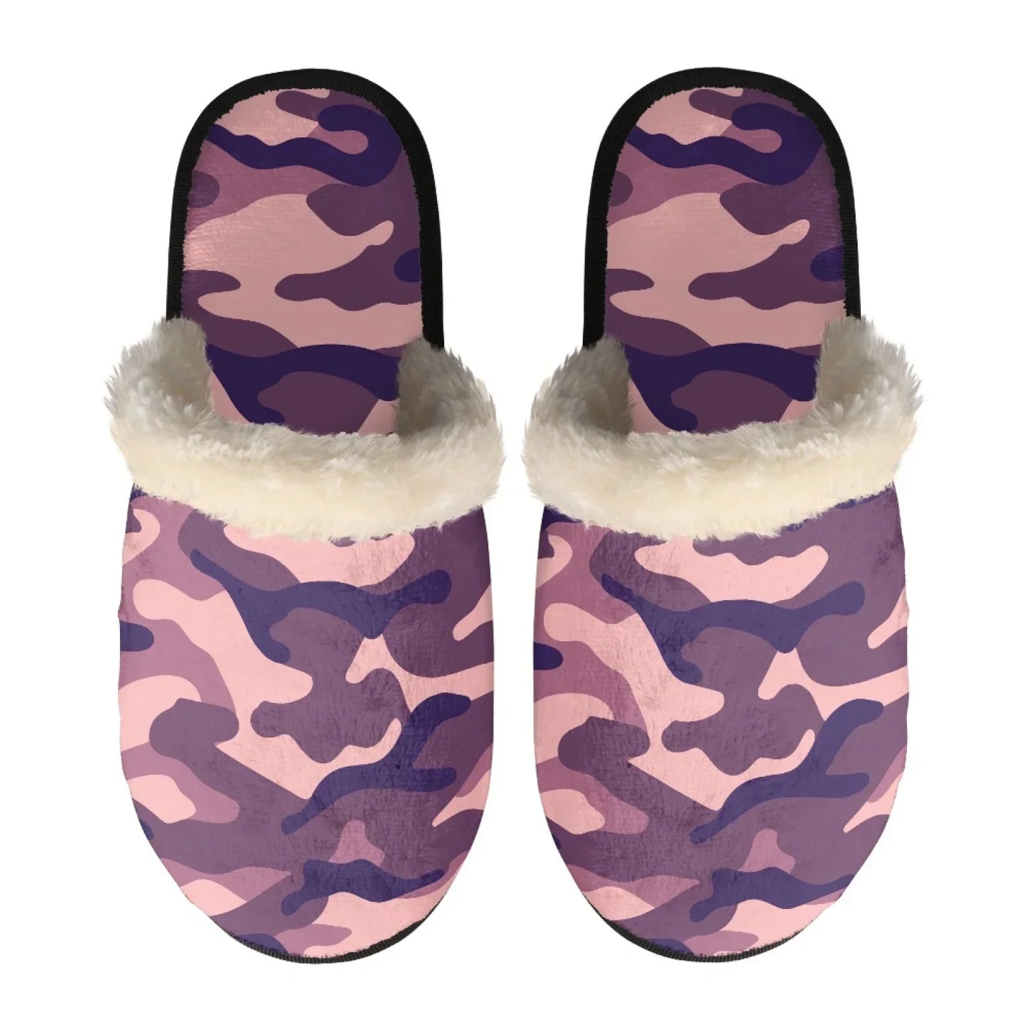 Unisex Indoor Home Pink Camouflage Plush Cotton Slippers Comfortable Keep Warm Flannel Upper EVA Soles With Anti-Slip Design