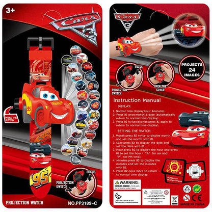 Cars Lightning Mcqueen Wrist Watch 3D Projection Watch 24Pictures 3D Projection Children Toy Student Digital Watch Gift