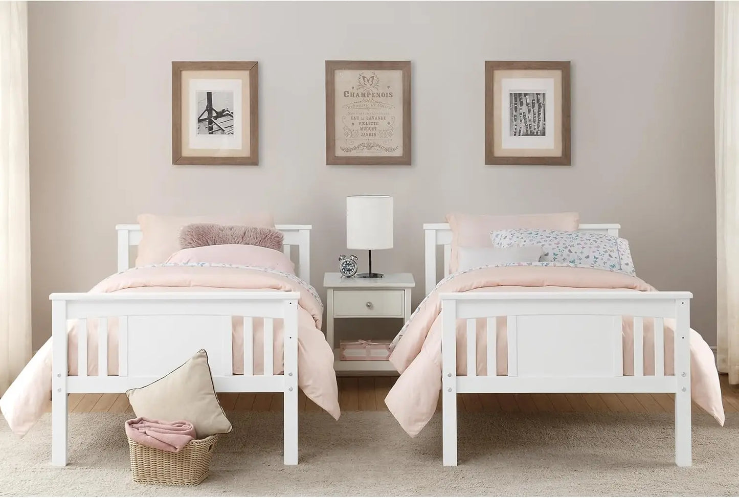 Stackable and Detachable Bed Frames for Kids and Teens, with Ladder, High Guardrail, Wood Slats, No Boxspring Required