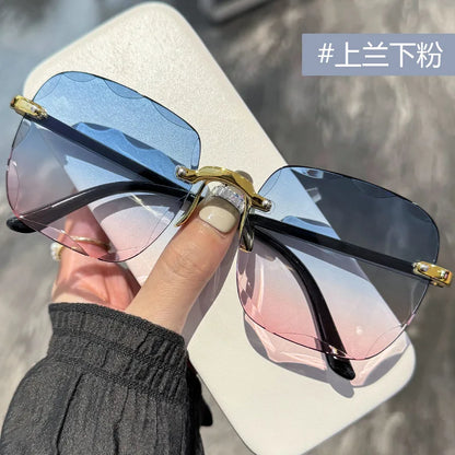 2024 New Rimless Women Sunglasses Fashion Gradient Lenses Sun Glasses Lady Vintage Alloy Legs Classic Designer Shades UV400