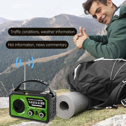 16000mAh AM/FM/WB NOAA Weather Radio Solar Hand Crank Radio LED Flashlight Reading Lamp Bluetooth5.3 Speaker Emergency Radio