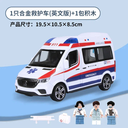 1:24 Benz Hospital Rescue Ambulance Metal Car Model Pull Back Sound and Light Alloy Car Toys for Children Boys Gifts A408