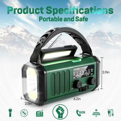 10000mAh Crank Emergency Radio Solar Radio NOAA/AM/FM Weather Radio With Polymer Battery LED Reading Light SOS Alarm Compass